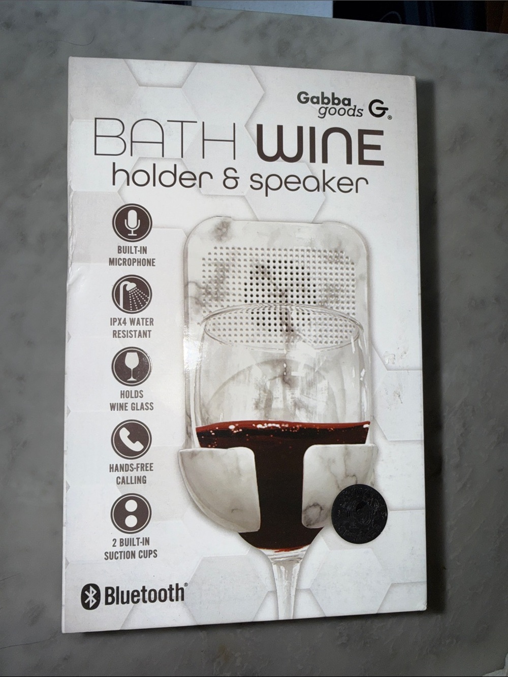Gabby Goods Bath Wine Holder & Speaker Bluetooth — White Marble color